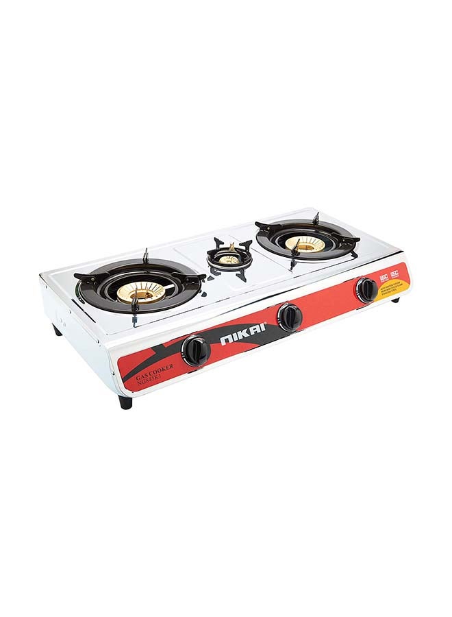 NIKAI Triple Gas Burner Cooktop with Auto Ignition, Flame Failure Device, Round Enamel Pan Support, Stainless-Steel Body – Full Safety Features – NG845K1 Silver - Image 2