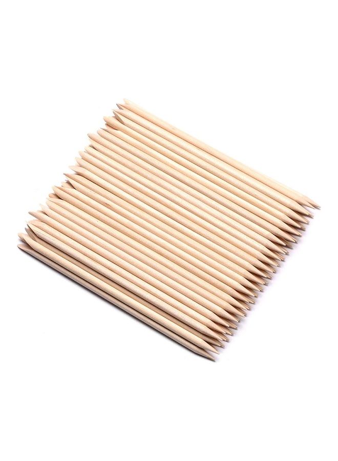 Generic 100-Piece Wood Stick Double Sided Nail Art Multi-Functional Cuticle Pusher Remover Beige  - Image 1
