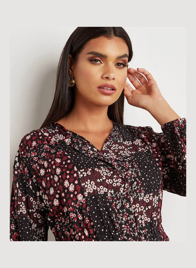 Athena Floral Printed V Neck A-Line Midi Dress Multicolour