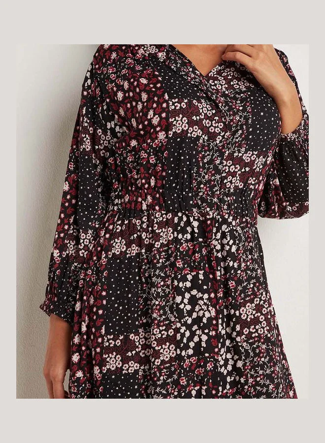 Athena Floral Printed V Neck A-Line Midi Dress Multicolour