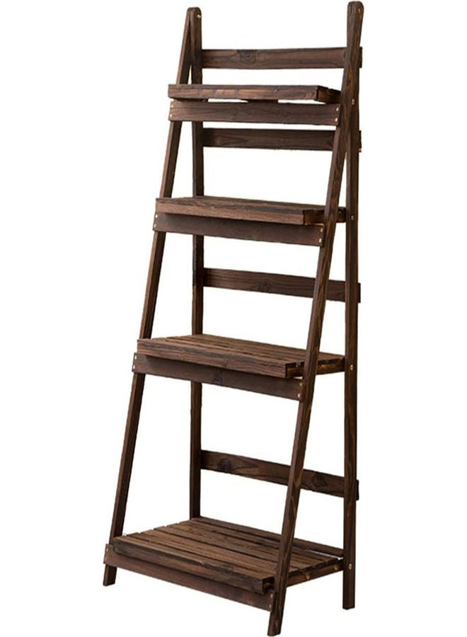 LINGWEI 4-Floor Ladder Design Foldable Wooden Flower Rack Brown - Image 1