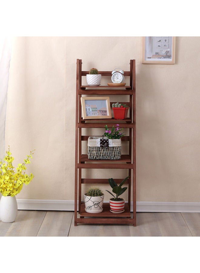 LINGWEI 4-Floor Ladder Design Foldable Wooden Flower Rack Brown - Image 2