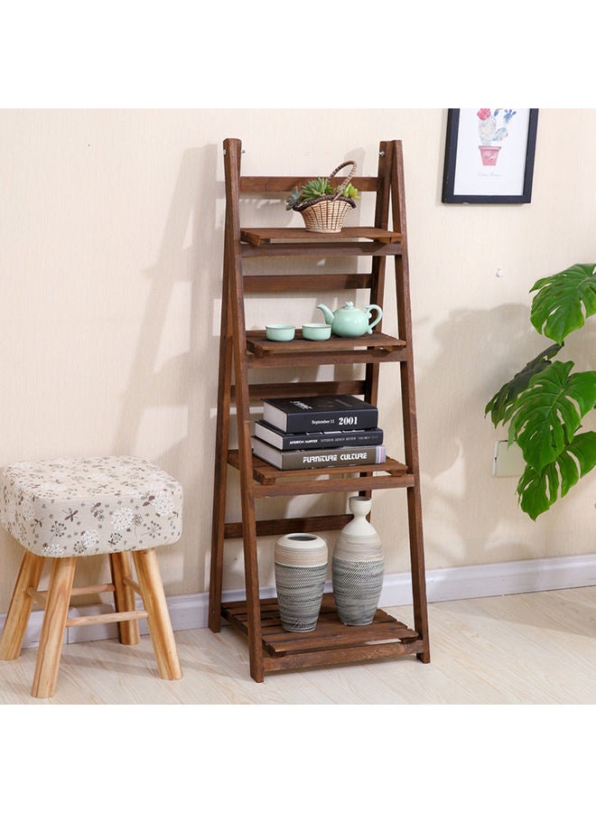 LINGWEI 4-Floor Ladder Design Foldable Wooden Flower Rack Brown - Image 3
