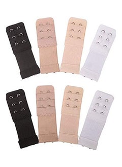 8-Piece 2 Hook 3 Row Elastic Bra Extender Set Beige/Black/White