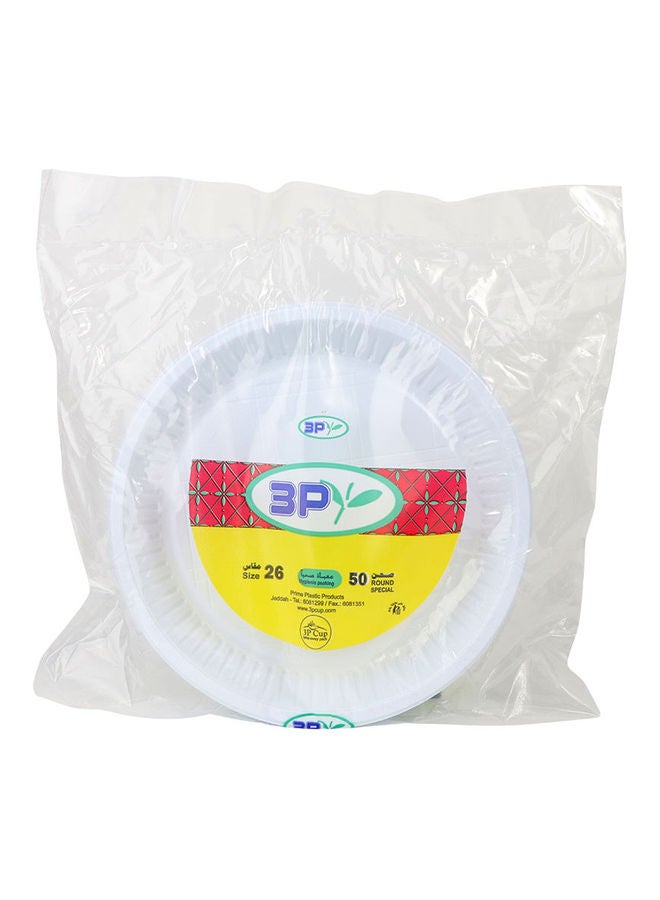 3P Round Plastic Plates, Size 26cm, 50 Pieces White 26cm  - Image 1