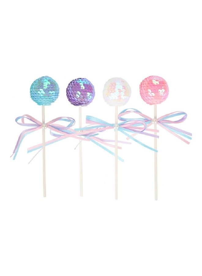 Generic - 3-Piece Ribbon Bow Sequin Ball Cake Party Dessert Inserted Card - Image 1