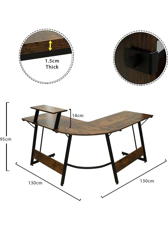 Yatai - L-Shaped Computer Desk Table Brown 130x95x130cm - Image 1