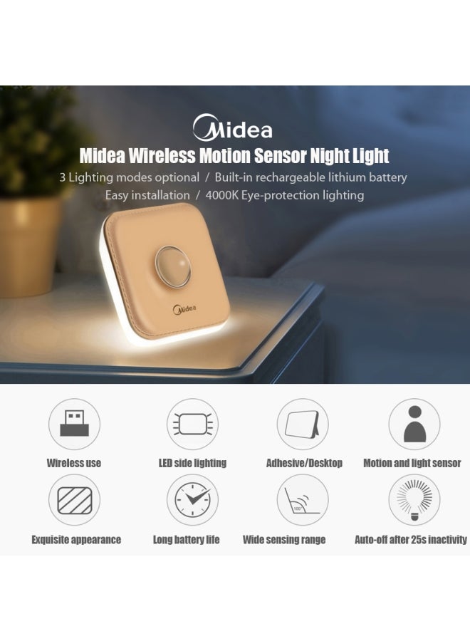 مديا مصباح ليلي LED لاسلكي قابل للشحن ومزود بجهاز استشعار حركي أبيض دافئ - Image 3