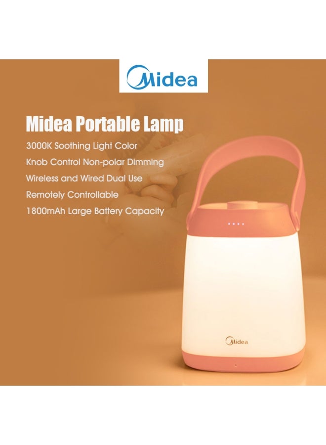 مديا مصباح طاولة بجانب السرير قابل للحمل أبيض/ وردي - Image 3