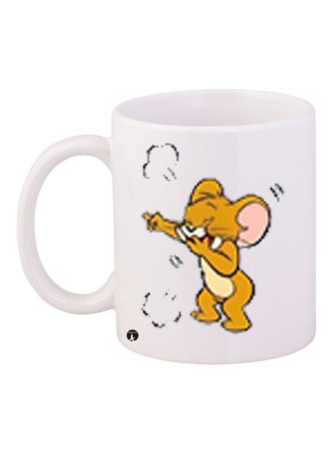 بي بي مج قهوة من السيراميك مزين بطبعة أبيض/برتقالي