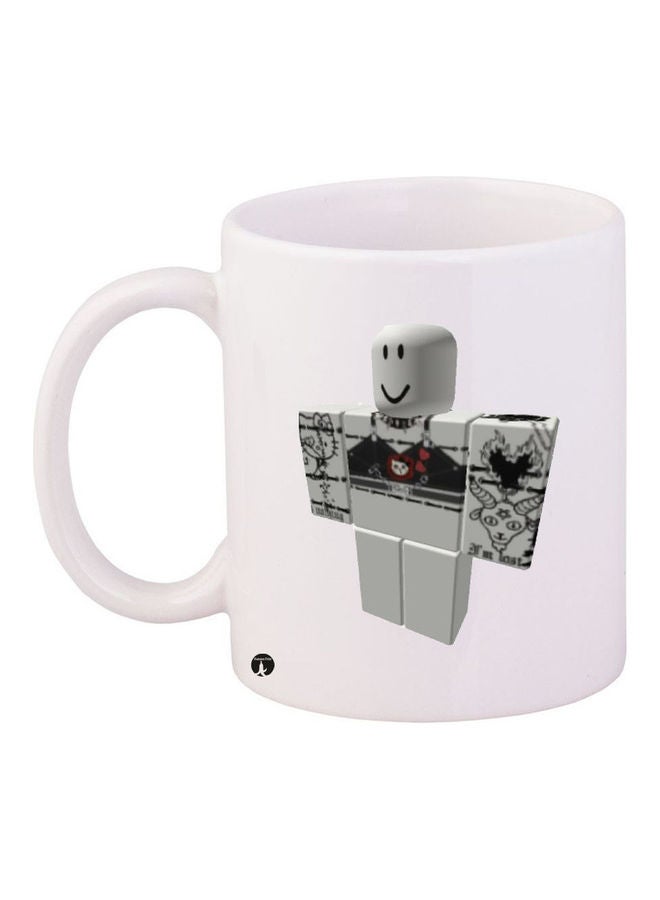 مج قهوة من السيراميك مزين بطبعة أبيض