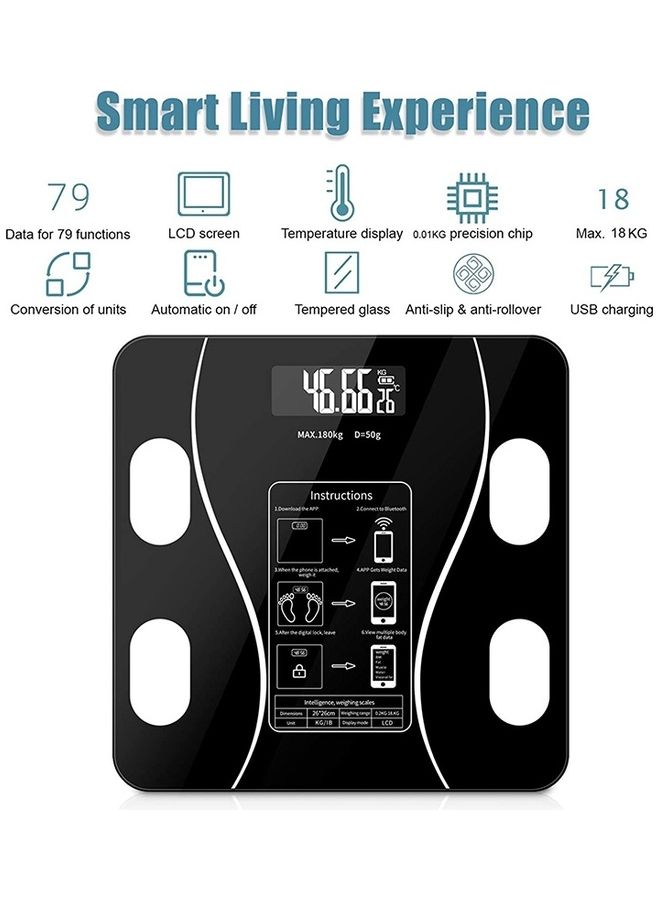 Smart Bluetooth Weight and Body Fat Measurement Health Scale Black/White 29.50 x 29.50 x 5cm 