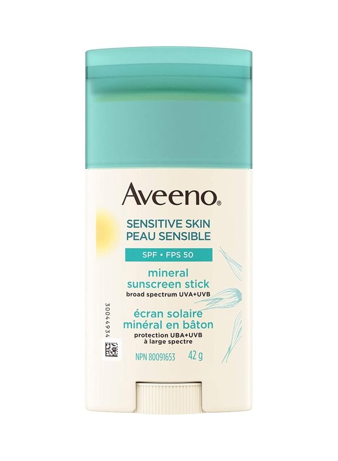 Aveeno Sensitive Skin Mineral Sunscreen Stick White 42grams  - Image 1