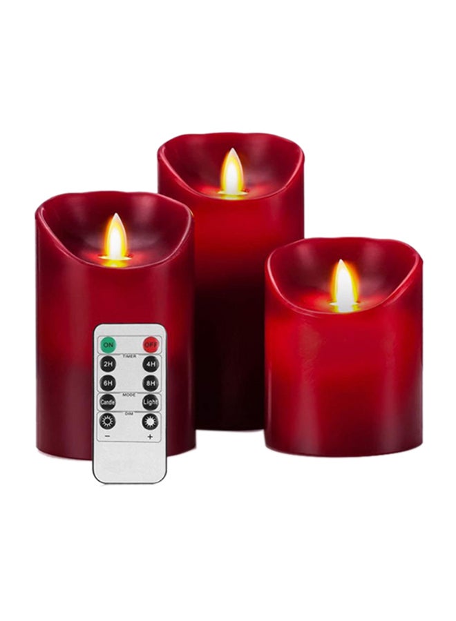 3-Piece Simulation Swing Electronic Candle With Remote Control Red