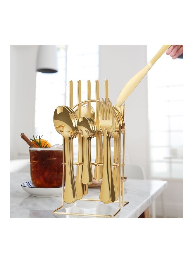 صن هوم طقم مكون من 24 قطعة أدوات مائدة من الستانلس ستيل مع حامل ذهبي - Image 3