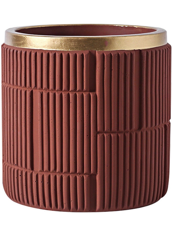 Shuer - Vertical Pattern Phnom Penh Cement Indoor Flowerpot Modern Plain Pot Home Balcony, Window Display, Garden Planter Brown/Gold 14x13.3cm - Image 1