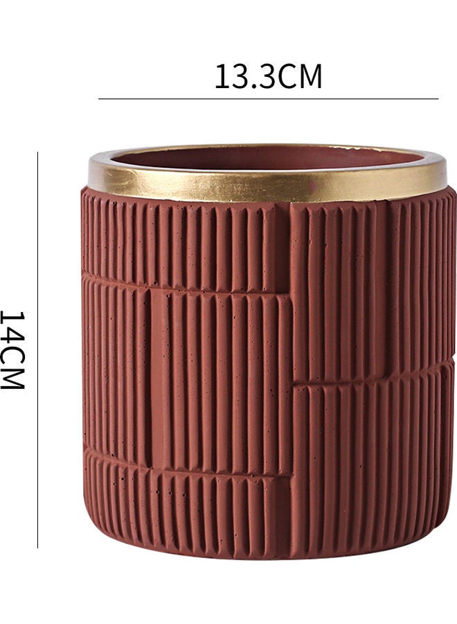 Shuer - Vertical Pattern Phnom Penh Cement Indoor Flowerpot Modern Plain Pot Home Balcony, Window Display, Garden Planter Brown/Gold 14x13.3cm - Image 1