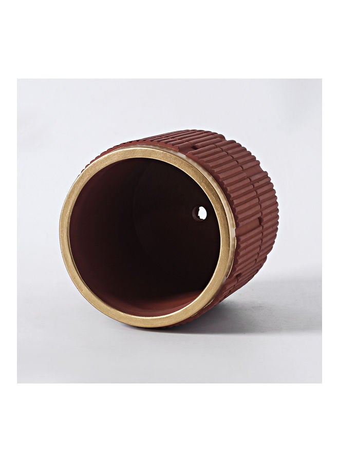 Shuer - Vertical Pattern Phnom Penh Cement Indoor Flowerpot Modern Plain Pot Home Balcony, Window Display, Garden Planter Brown/Gold 14x13.3cm - Image 1