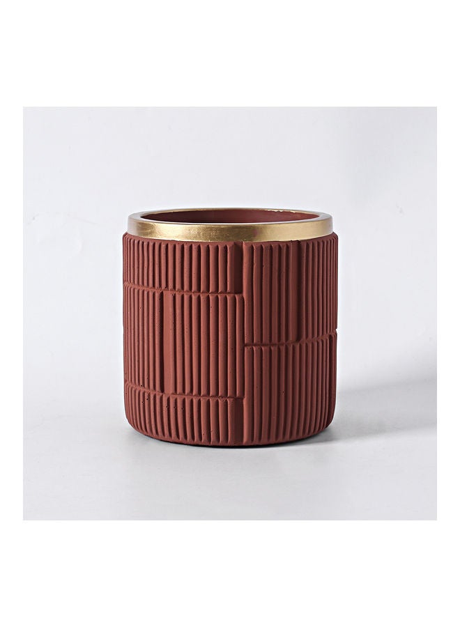 Shuer - Vertical Pattern Phnom Penh Cement Indoor Flowerpot Modern Plain Pot Home Balcony, Window Display, Garden Planter Brown/Gold 14x13.3cm - Image 1