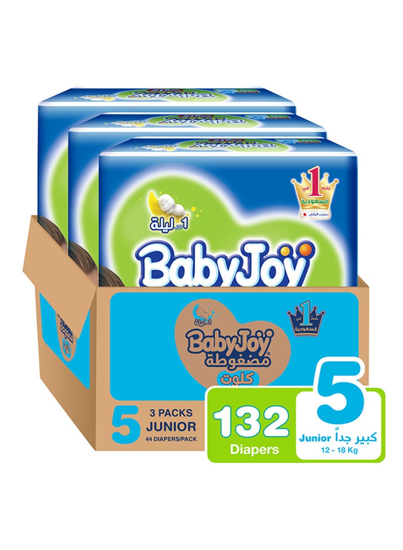 BabyJoy Compressed Culotte Pants Diaper, Size 5, Junior, 12-18 Kg, Mega Box, 132 Diapers  - Image 1