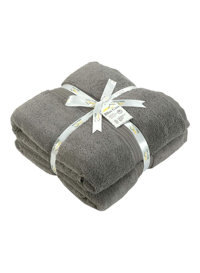 Bliss Casa Bliss Casa 2-Piece Bath Sheets, 100% Combed Cotton 550 GSM Superior Quality Towels, Quick Dry Highly Absorbent, Thick, Soft and Hotel Bathroom Towels for Bath and Spa Grey 80x190cm  - Image 2