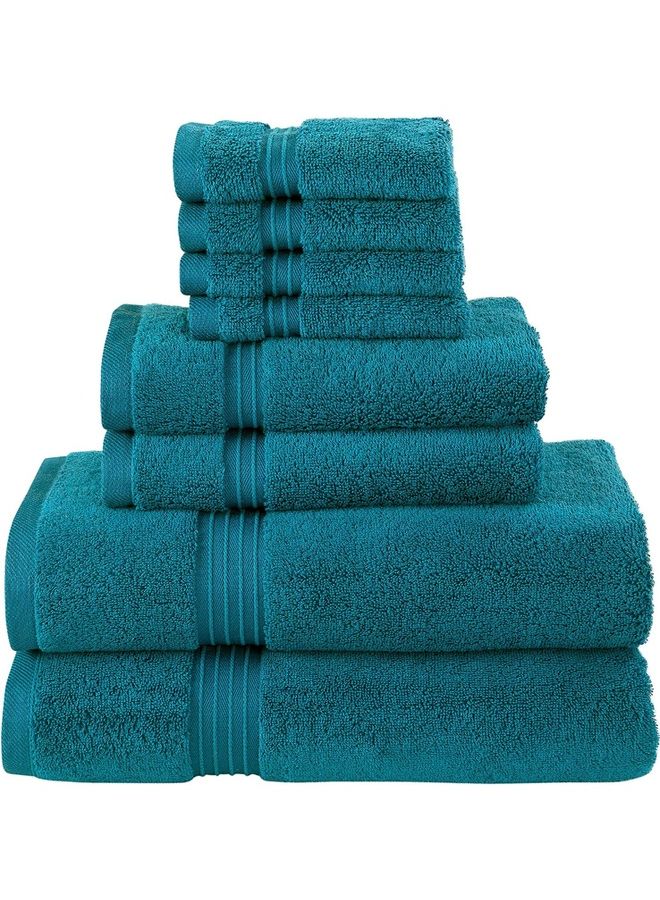 Bliss Casa - Bliss Casa 8-Piece Towel Set, 100% Combed Cotton 550 GSM Superior Quality, Quick Dry Highly Absorbent Thick Bathroom Soft Hotel Towels for Bath And Spa, Towel Set Includes 2 Bath Towels (70x140 cm), 2 Hand Towels (40x70 cm), 4 Washcloths (30x30 cm) Blue 70x140cm - Image 1