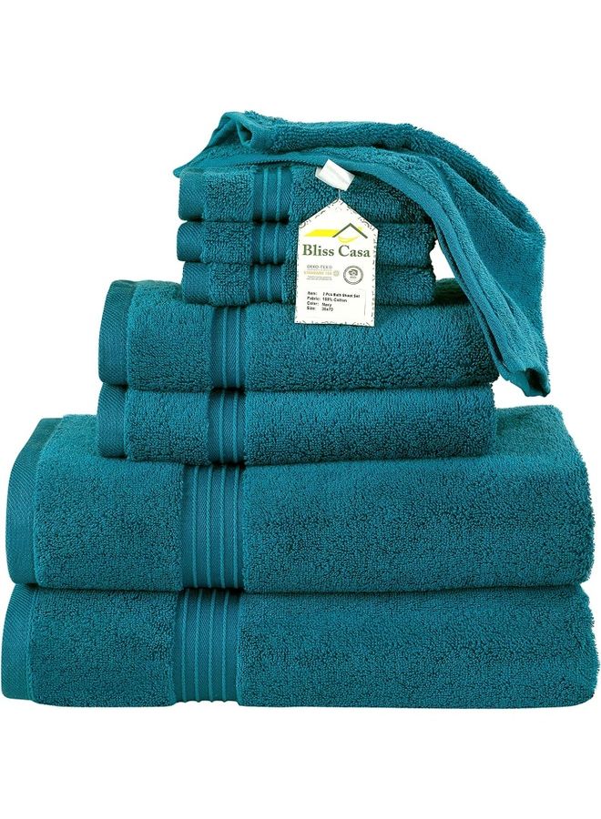 Bliss Casa - Bliss Casa 8-Piece Towel Set, 100% Combed Cotton 550 GSM Superior Quality, Quick Dry Highly Absorbent Thick Bathroom Soft Hotel Towels for Bath And Spa, Towel Set Includes 2 Bath Towels (70x140 cm), 2 Hand Towels (40x70 cm), 4 Washcloths (30x30 cm) Blue 70x140cm - Image 1