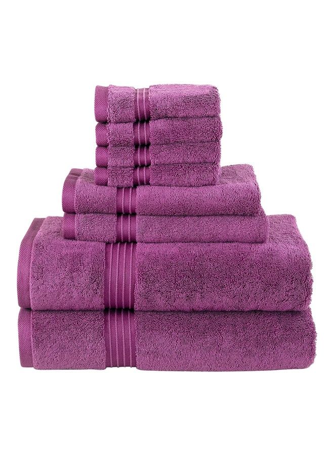 Bliss Casa Bliss Casa 8-Piece Towel Set, 100% Combed Cotton 550 GSM Superior Quality, Quick Dry Highly Absorbent Thick Bathroom Soft Hotel Towels for Bath And Spa, Towel Set Includes 2 Bath Towels (70x140 cm), 2 Hand Towels (40x70 cm), 4 Washcloths (30x30 cm) Plum 70x140cm  - Image 1