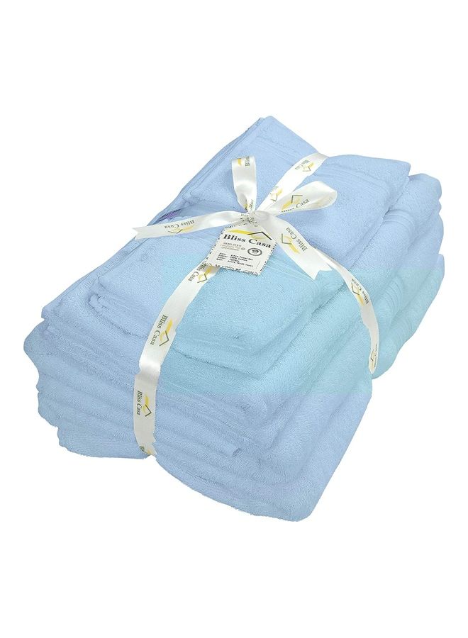 Bliss Casa Bliss Casa 8-Piece Towel Set, 100% Combed Cotton 550 GSM Superior Quality, Quick Dry Highly Absorbent Thick Bathroom Soft Hotel Towels for Bath And Spa, Towel Set Includes 2 Bath Towels (70x140 cm), 2 Hand Towels (40x70 cm), 4 Washcloths (30x30 cm) Light Blue 70x140cm  - Image 3