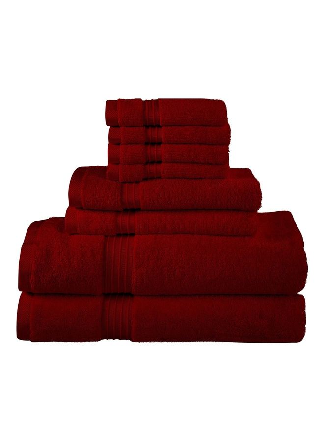 Bliss Casa Bliss Casa 8-Piece Towel Set, 100% Combed Cotton 550 GSM Superior Quality, Quick Dry Highly Absorbent Thick Bathroom Soft Hotel Towels for Bath And Spa, Towel Set Includes 2 Bath Towels (70x140 cm), 2 Hand Towels (40x70 cm), 4 Washcloths (30x30 cm) Burgundy 70x140cm  - Image 1