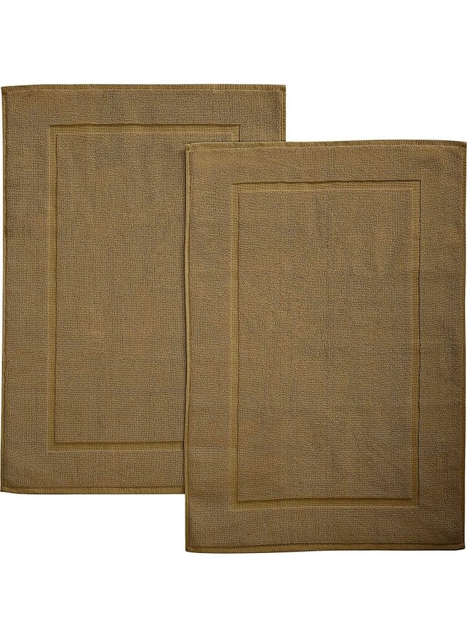 Pack Of 2 1000 GSM Genuine Ring Spun Cotton Highly Absorbent Cotton Banded Washable Bathroom Floor Towel Bath Mat Set Brown 50x80cm - v1628592597/N49966184A_1