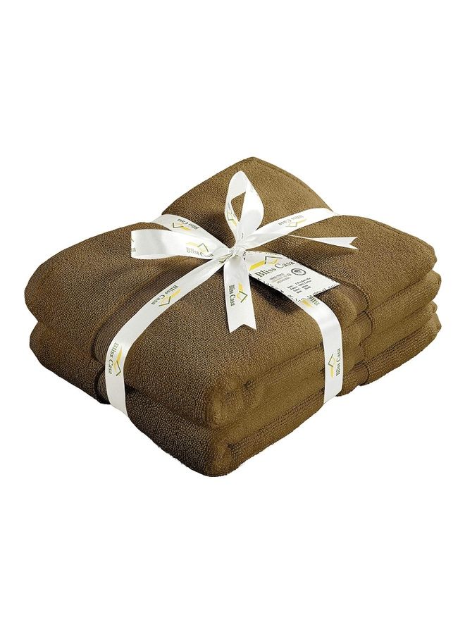 Pack Of 2 1000 GSM Genuine Ring Spun Cotton Highly Absorbent Cotton Banded Washable Bathroom Floor Towel Bath Mat Set Brown 50x80cm - v1628592597/N49966184A_7