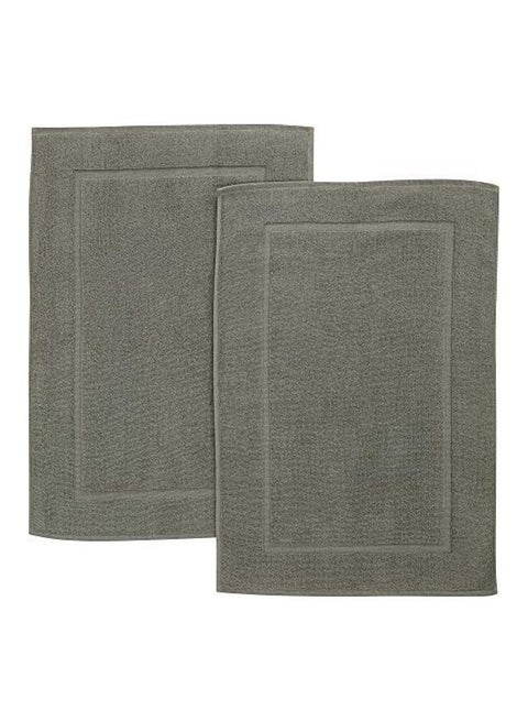 Pack Of 2 1000 GSM Genuine Ring Spun Cotton Highly Absorbent Cotton Banded Washable Bathroom Floor Towel Bath Mat Set Grey 50x80cm