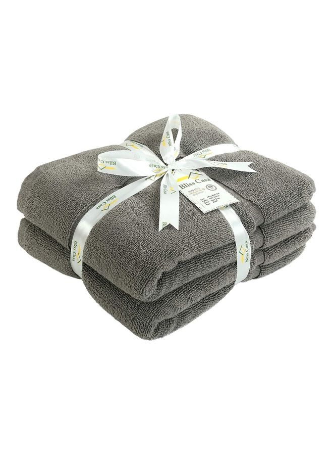 Bliss Casa - Pack Of 2 1000 GSM Genuine Ring Spun Cotton Highly Absorbent Cotton Banded Washable Bathroom Floor Towel Bath Mat Set Grey 50x80cm - Image 1