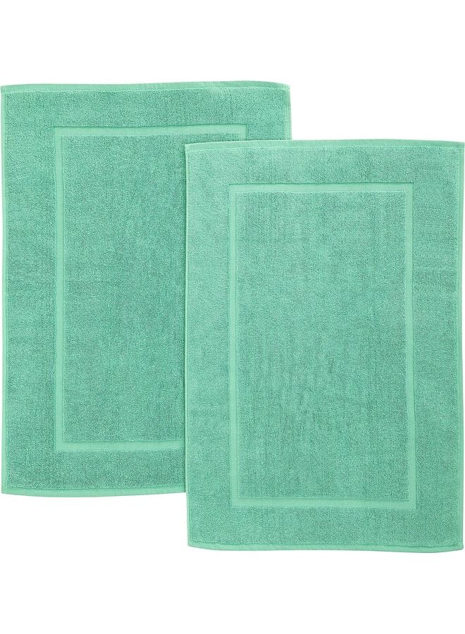 Bliss Casa - Pack Of 2 1000 GSM Genuine Ring Spun Cotton Highly Absorbent Cotton Banded Washable Bathroom Floor Towel Bath Mat Set Green 50x80cm - Image 1