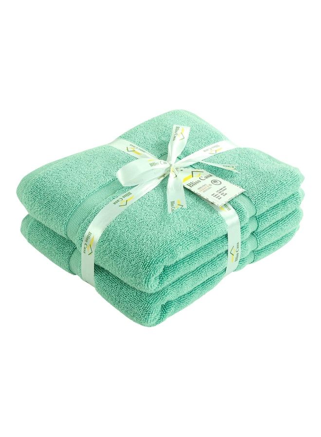 Bliss Casa - Pack Of 2 1000 GSM Genuine Ring Spun Cotton Highly Absorbent Cotton Banded Washable Bathroom Floor Towel Bath Mat Set Green 50x80cm - Image 1
