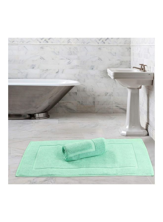Bliss Casa - Pack Of 2 1000 GSM Genuine Ring Spun Cotton Highly Absorbent Cotton Banded Washable Bathroom Floor Towel Bath Mat Set Green 50x80cm - Image 1