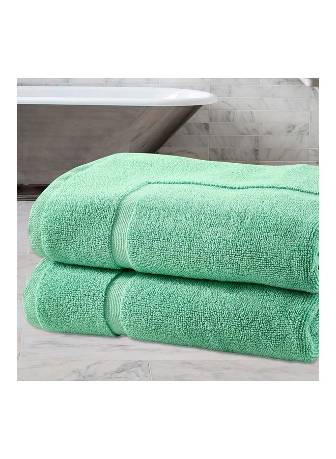 Bliss Casa - Pack Of 2 1000 GSM Genuine Ring Spun Cotton Highly Absorbent Cotton Banded Washable Bathroom Floor Towel Bath Mat Set Green 50x80cm - Image 1