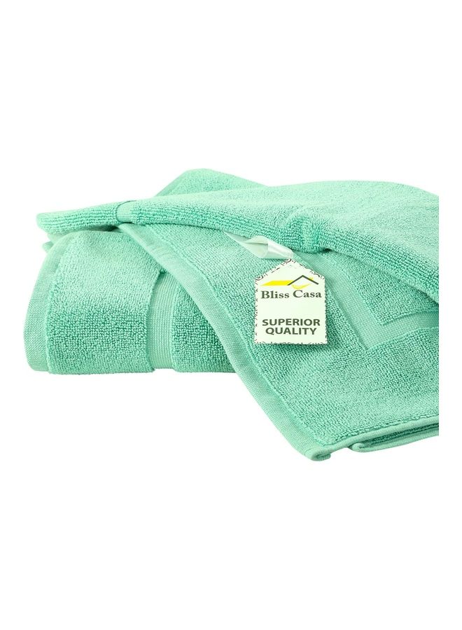 Bliss Casa - Pack Of 2 1000 GSM Genuine Ring Spun Cotton Highly Absorbent Cotton Banded Washable Bathroom Floor Towel Bath Mat Set Green 50x80cm - Image 1