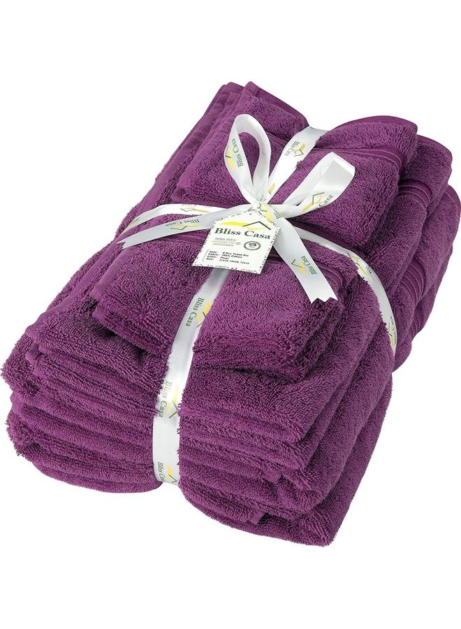 Bliss Casa Bliss Casa 8-Piece Towel Set, 100% Combed Cotton 550 GSM Superior Quality, Quick Dry Highly Absorbent Thick Bathroom Soft Hotel Towels for Bath And Spa, Towel Set Includes 2 Bath Towels (70x140 cm), 2 Hand Towels (40x70 cm), 4 Washcloths (30x30 cm) Plum 70x140cm  - Image 2