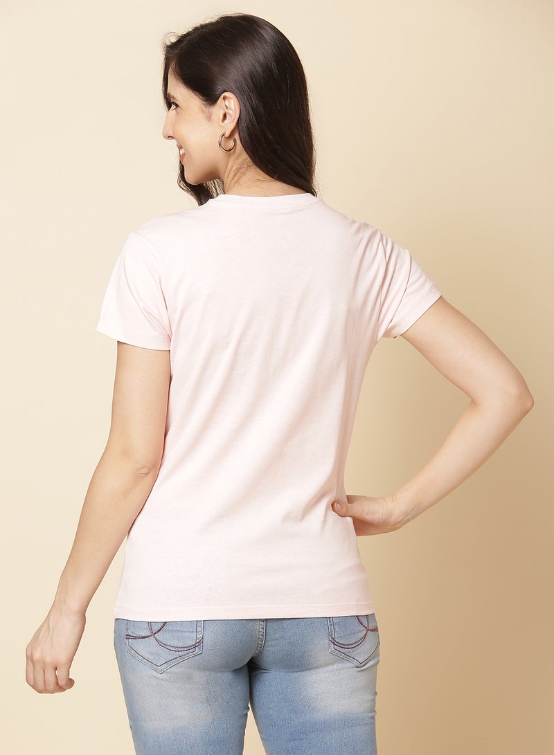 Aila Printed Crew Neck T-Shirt Baby Pink - Image 2