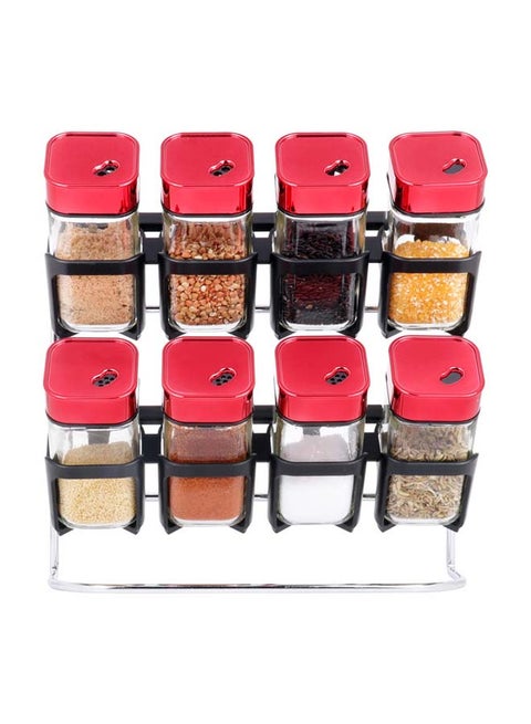 8-Piece Spice Container Set Red/Clear 30 x 28 x 12cm