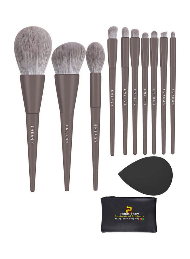 Rock Pow 10 Pcs Professional Makeup Brushes Set With Sponge Grey  - Image 1