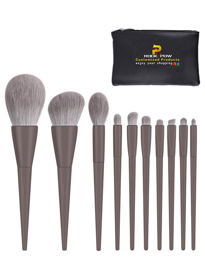 Rock Pow 10 Pcs Professional Makeup Brush Set Grey - Image 1