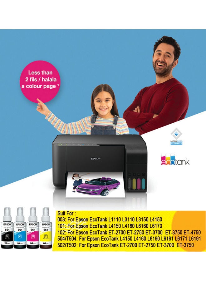 EPSON - 4-Piece Eco Tank Ink Cartridge Bottle For L100/L110/L120/L200/L210/L220/L300/L310 Multicolour - Image 1