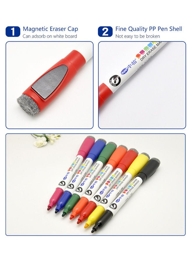 Generic 8-Piece Ease Dry Markers With Eraser Cap Multicolour  - Image 2