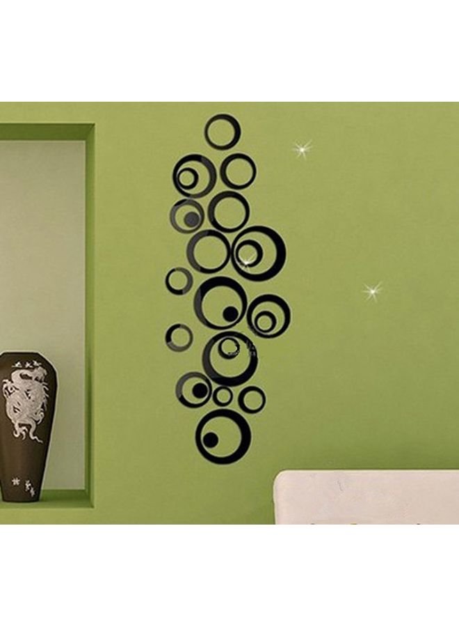 24-Piece 3D Circular Ring Mirror Pattern Wall Sticker Black - Image 2