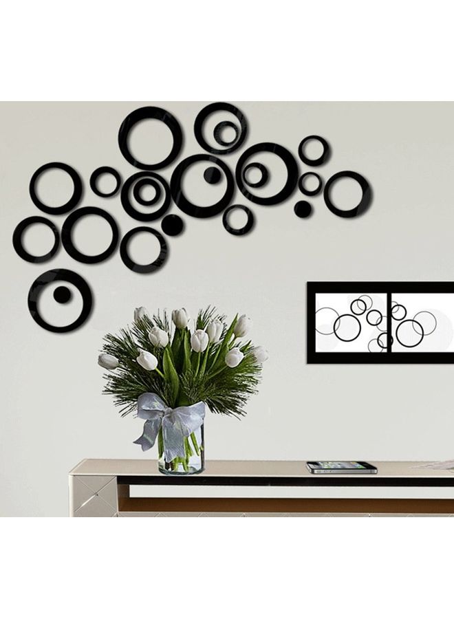 24-Piece 3D Circular Ring Mirror Pattern Wall Sticker Black - Image 4