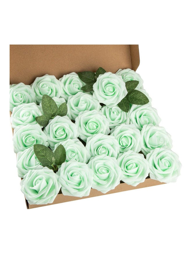ماركة غير محددة 25-Piece Artificial Rose Flower Set White/Green 