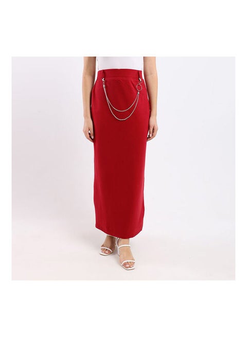 Plain Basic Maxi Skirt Red